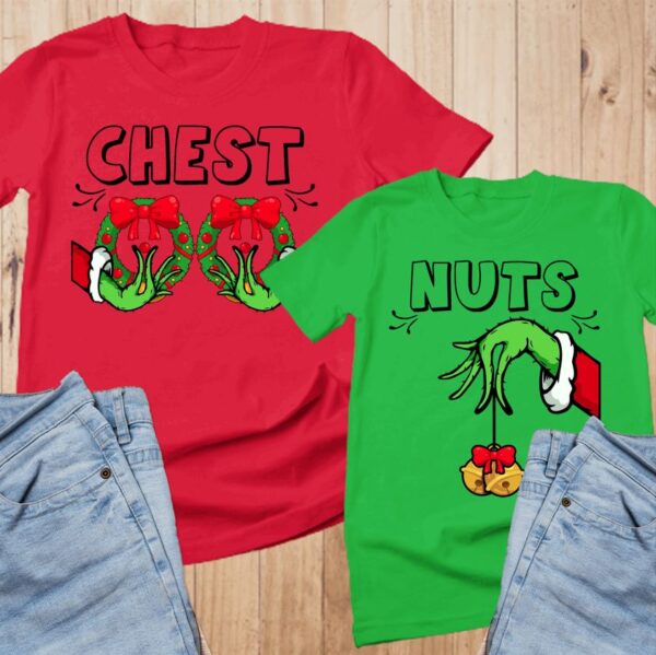 Chest Nuts Couples Christmas Shirts, Funny Christmas Matching Shirts