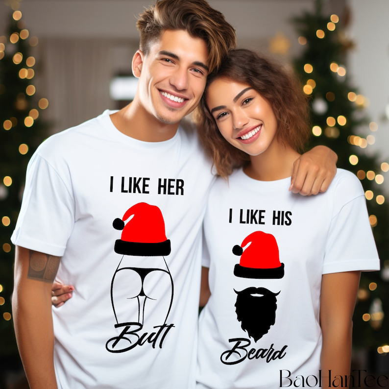 Couples Christmas Shirts BaoHanTee, I Like His Beard I Like Her Butt Christmas Shirt