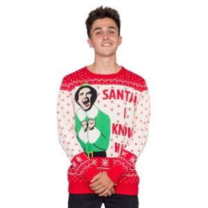 Elf Buddy Santa I Know Him Pattern Ugly Christmas Sweater for Mens, Womens