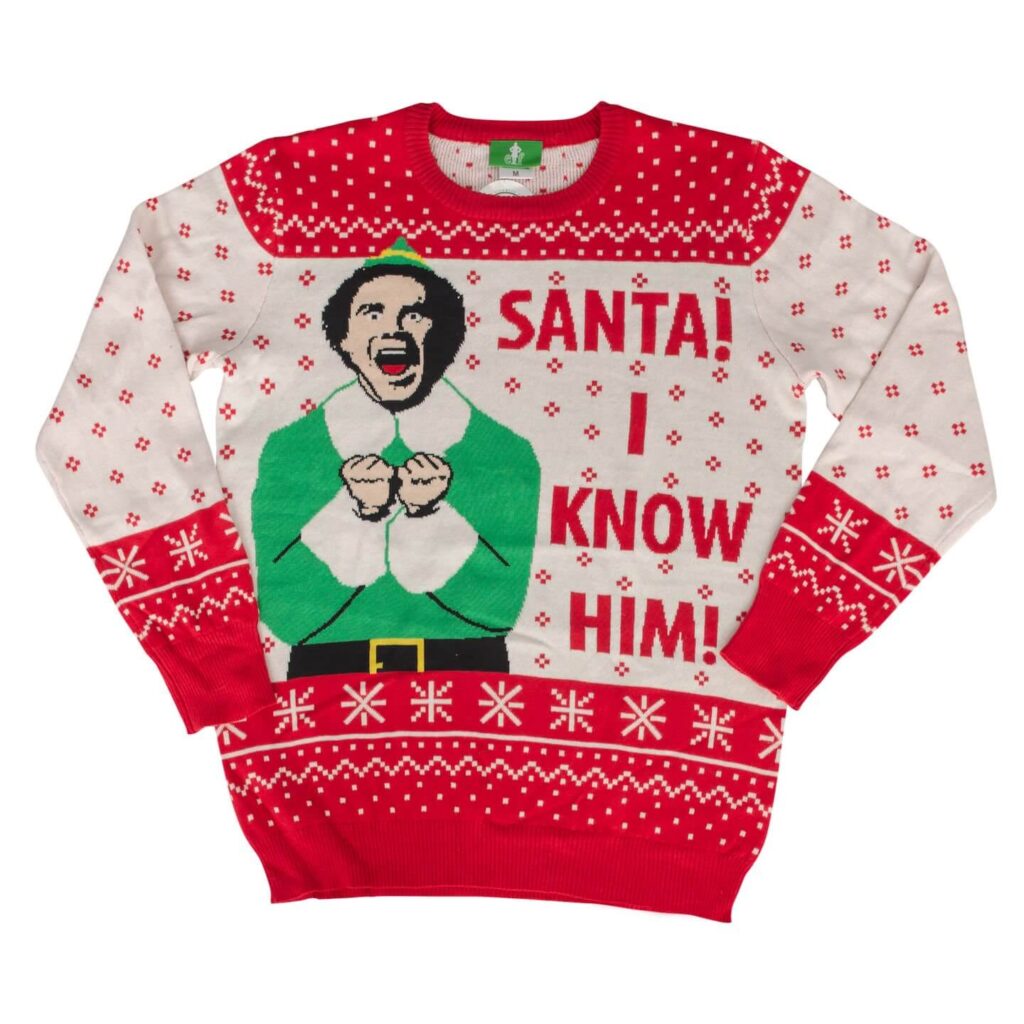 Elf Buddy Santa I Know Him Pattern Ugly Christmas Sweater for Mens, Womens