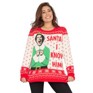 Elf Buddy Santa I Know Him Pattern Ugly Christmas Sweater for Mens, Womens