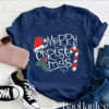 Festive Merry Christmas T-Shirt with Candy Cane and Santa Hat - BaoHanTee