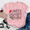 Festive Merry Christmas T-Shirt with Candy Cane and Santa Hat - BaoHanTee