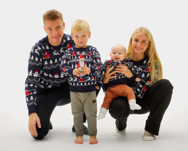 Fun Family Christmas Sweater - Snowman & Christmas Tree Pattern - Family Ugly Sweaters