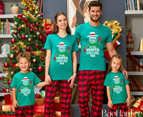 Some People Are Worth Melting For Shirt, BaoHanTee Family Christmas Shirts, Matching Family Xmas Shirt