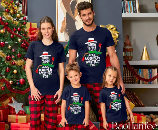 Some People Are Worth Melting For Shirt, BaoHanTee Family Christmas Shirts, Matching Family Xmas Shirt