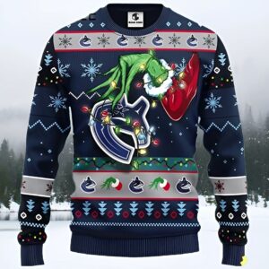 Vancouver Canucks Grinch Ugly Sweater - Christmas Lights and Snowflakes