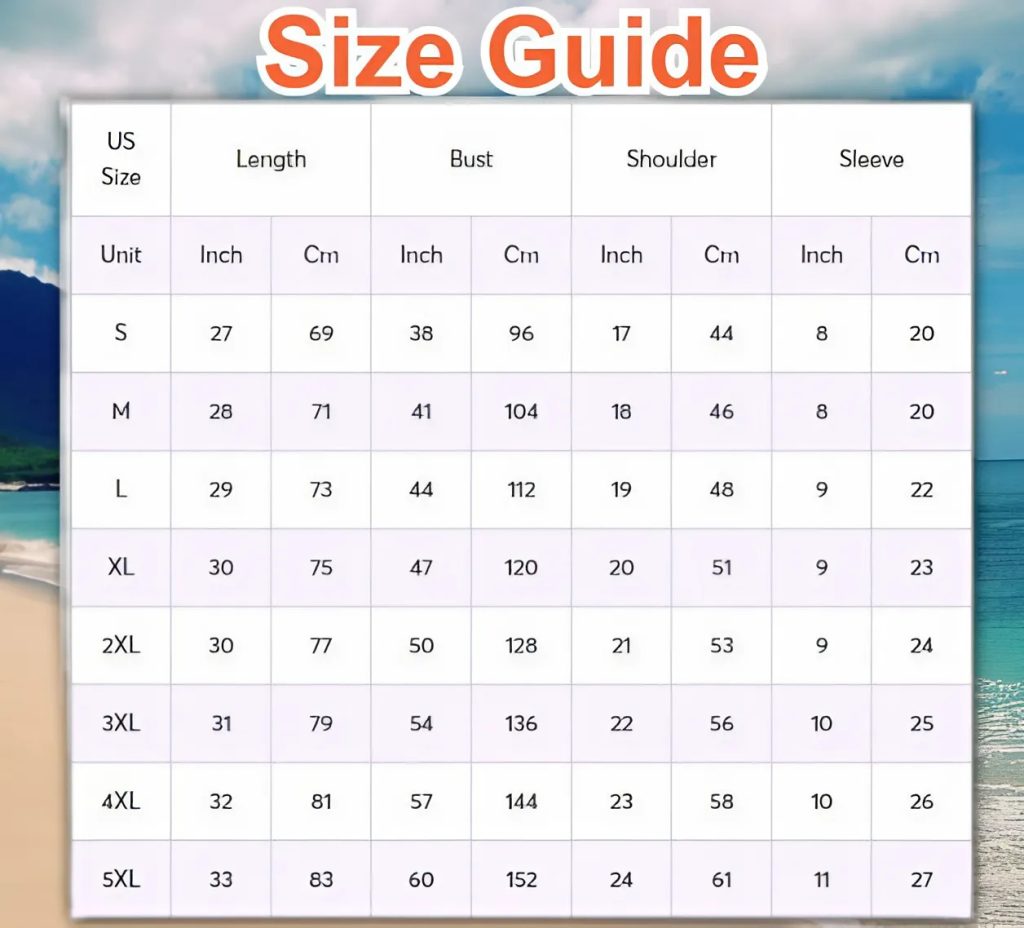 Size Guide Hawaiian Shirt