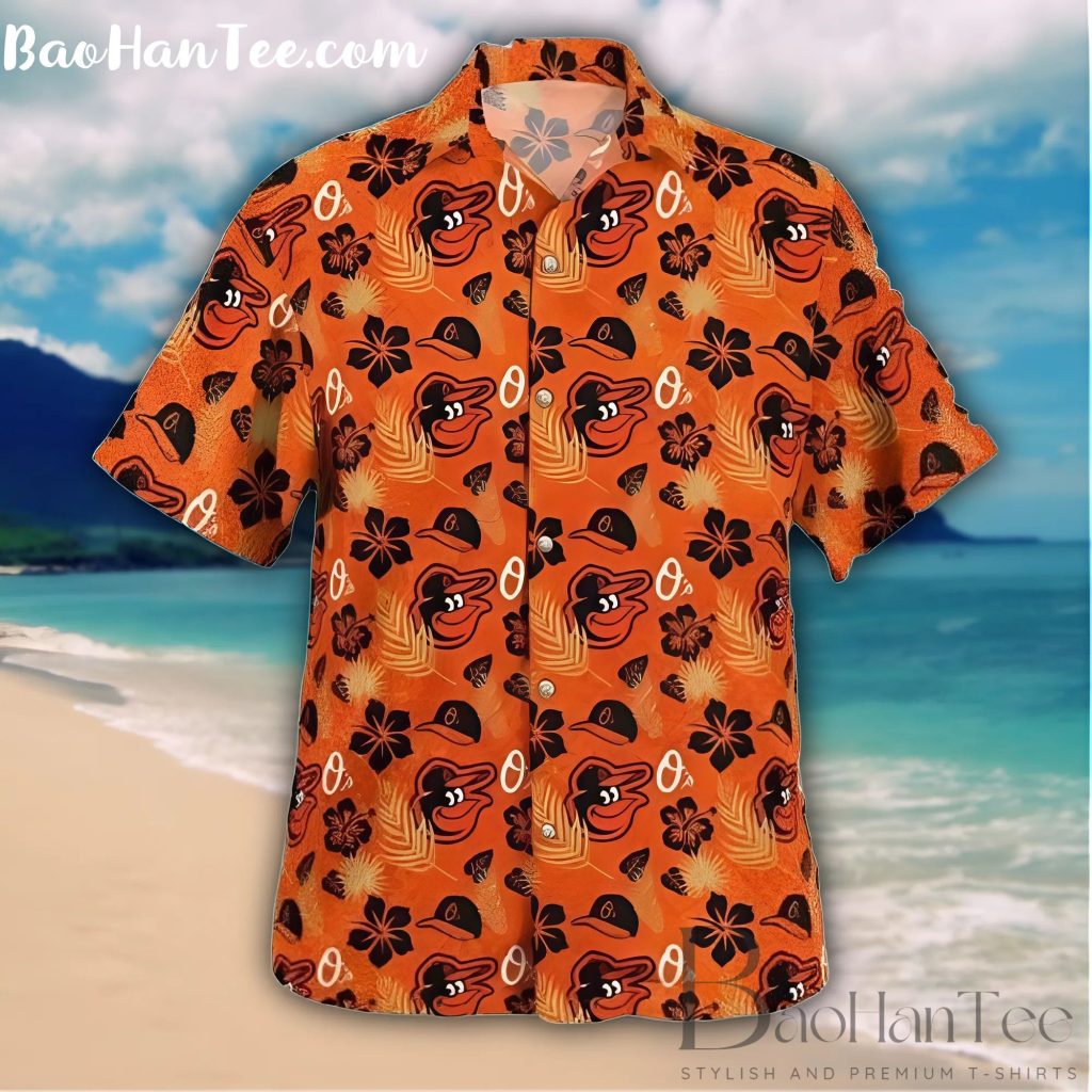 Baltimore Orioles Casual Orange Hibiscus Hawaiian Shirt, Baltimore Orioles Aloha Shirts