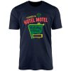 Everybody Go Hotel Motel Holiday Inn Funny T-Shirt in Navy Blue