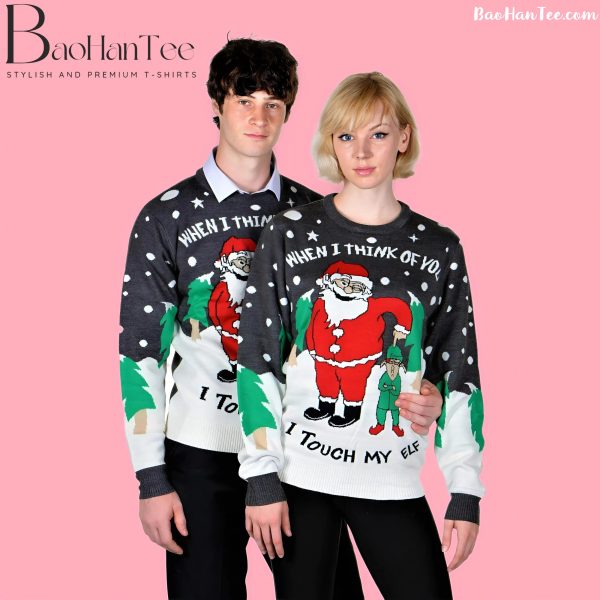 I Touch My Elf Elfie Ugly Christmas Sweater - Funny Couples Ugly Christmas Sweater