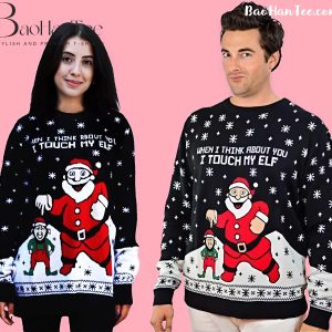 I Touch My Elf Elfie Ugly Christmas Sweater - Funny Couples Ugly Christmas Sweater