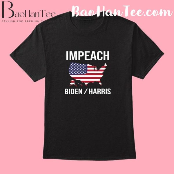 Impeach Biden/Harris T-Shirt featuring a bold political message with U.S. flag graphic.