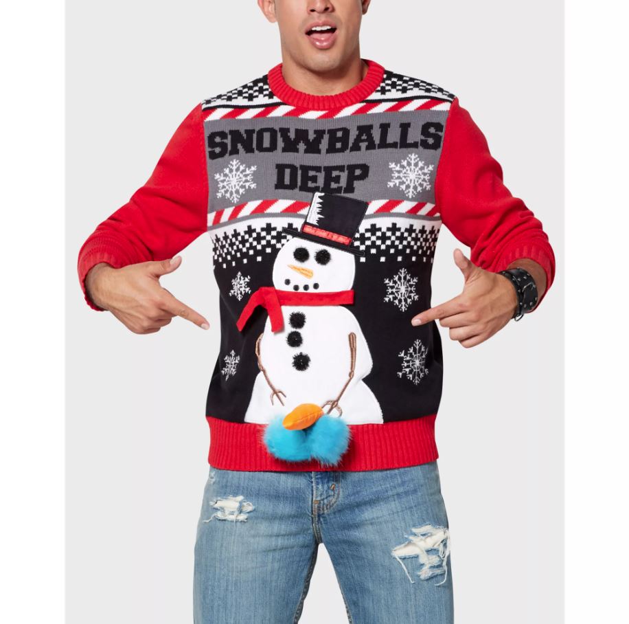 Light-Up Snowballs Deep Ugly Christmas Sweater