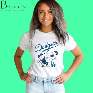 Peanuts Charlie Brown And Snoopy Playing Baseball Los Angeles Dodgers Shirt