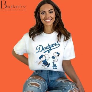 Peanuts Charlie Brown And Snoopy Playing Baseball Los Angeles Dodgers Shirt