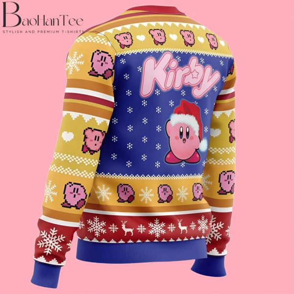 Pink Puff Kirby Ugly Christmas Sweater with Festive Patterns and Retro Design