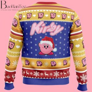 Pink Puff Kirby Ugly Christmas Sweater with Festive Patterns and Retro Design