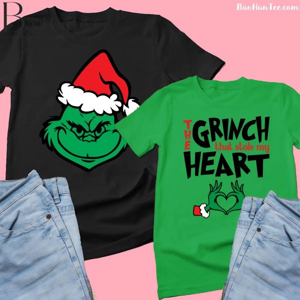 The Grinch That Stole My Heart T-Shirt in black and green for couples - Funny Christmas gift