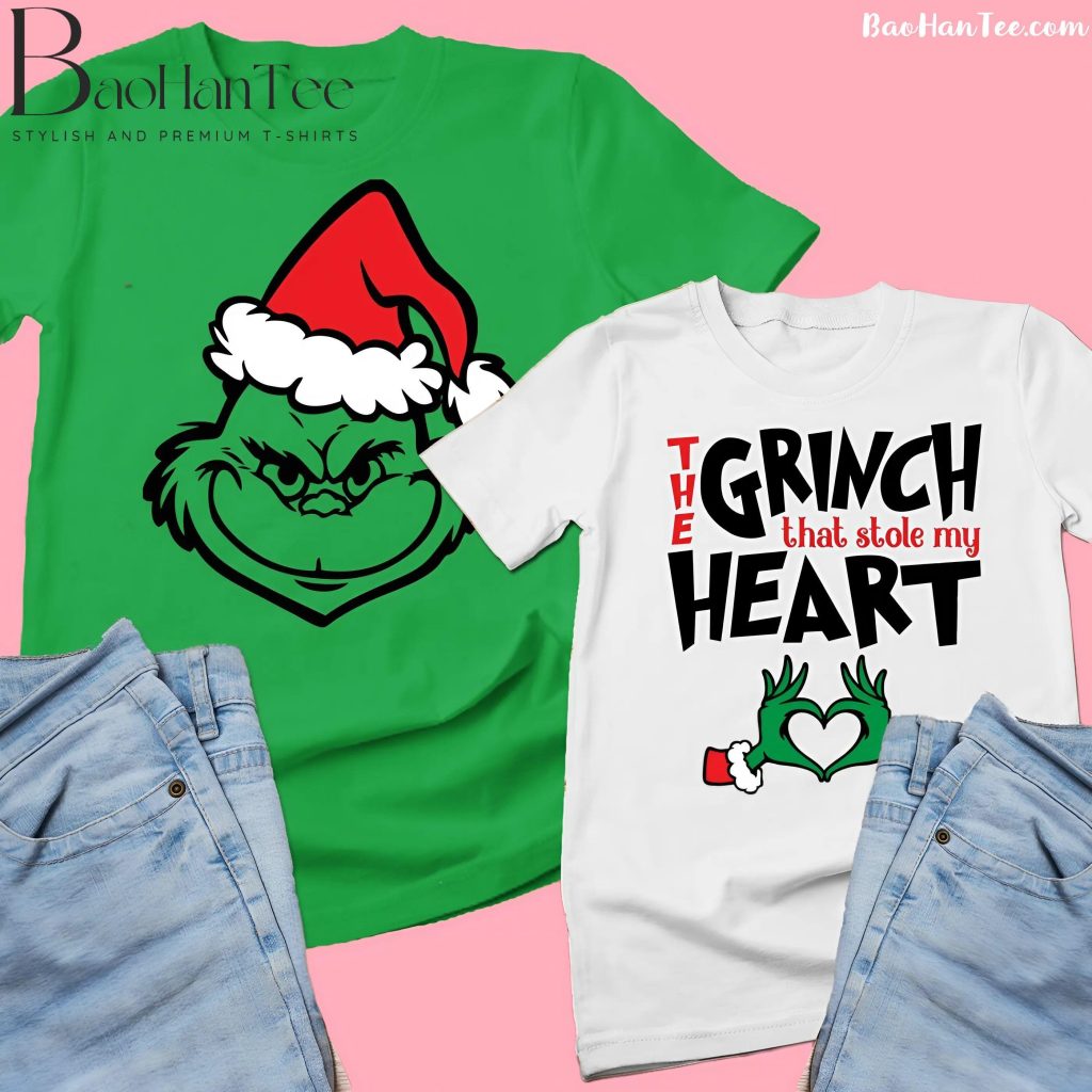 Couples Grinch T-Shirts in green and white with funny Christmas theme - The Grinch That Stole My Heart