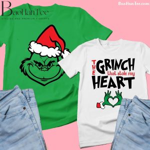 Couples Grinch T-Shirts in green and white with funny Christmas theme - The Grinch That Stole My Heart