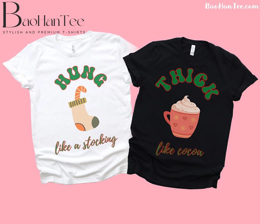 Matching Couple Christmas Shirts - Cocoa and Stocking Designs